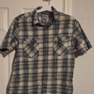 Carhartt Men's Green and Gray Plaid Button Down Shirt